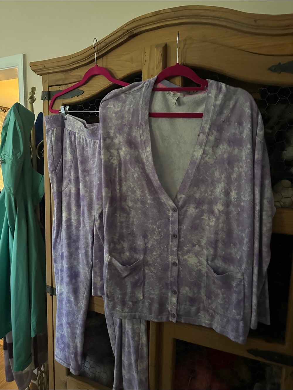 Isaac Mizrahi Lavender Tie-Dye Cardigan & Lounge Pants Set